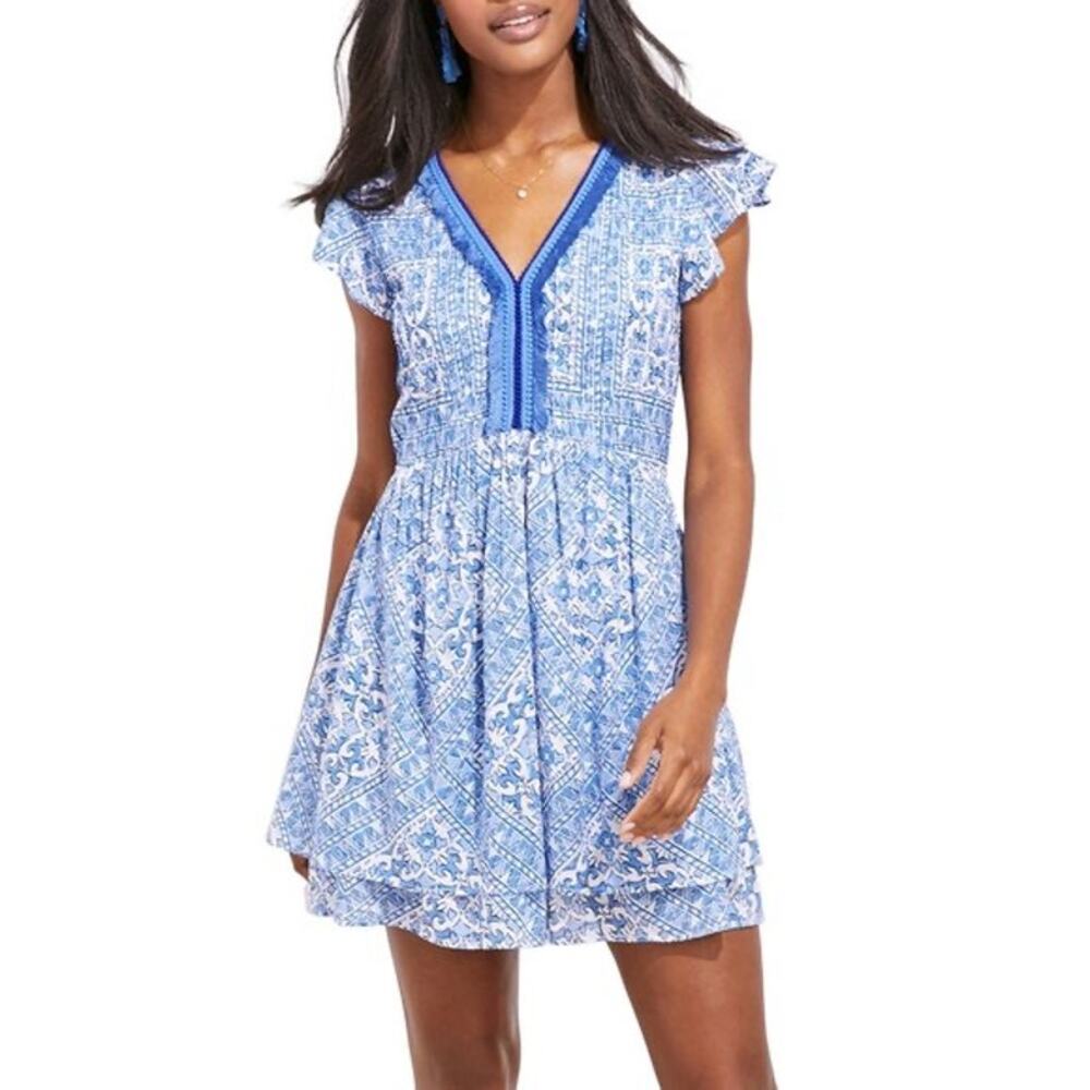Vineyard Vines Cay Scarf Print pintuck dress women's size S